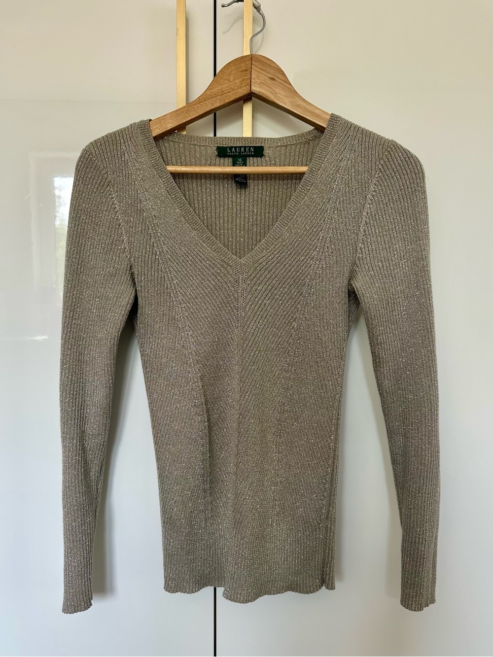 Lauren Ralph Lauren Metallic Ribbed V-Neck Sweater XS